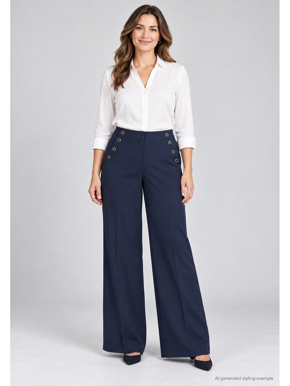 Zac & Rachel Women's Size 10 Navy Blue Wide Leg Sailor Pants Stretch Office Wear